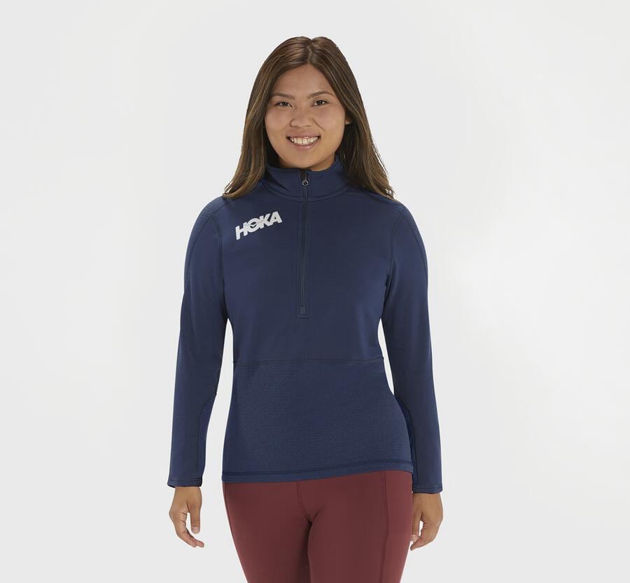 Hoka One One Top Dame - 1/2 Zip Midlayer - Mørkeblå - 137620BQI